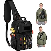 Rexmore Tactical Electrician &amp; HVAC Tool Chest Bag, 3-Point Harness Black | Small Tool Pouch,1680D Oxford Water-Resistant, 15 Pockets, 8L, Padded Adjustable Strap, MOLLE Webbing for Technicians DIY