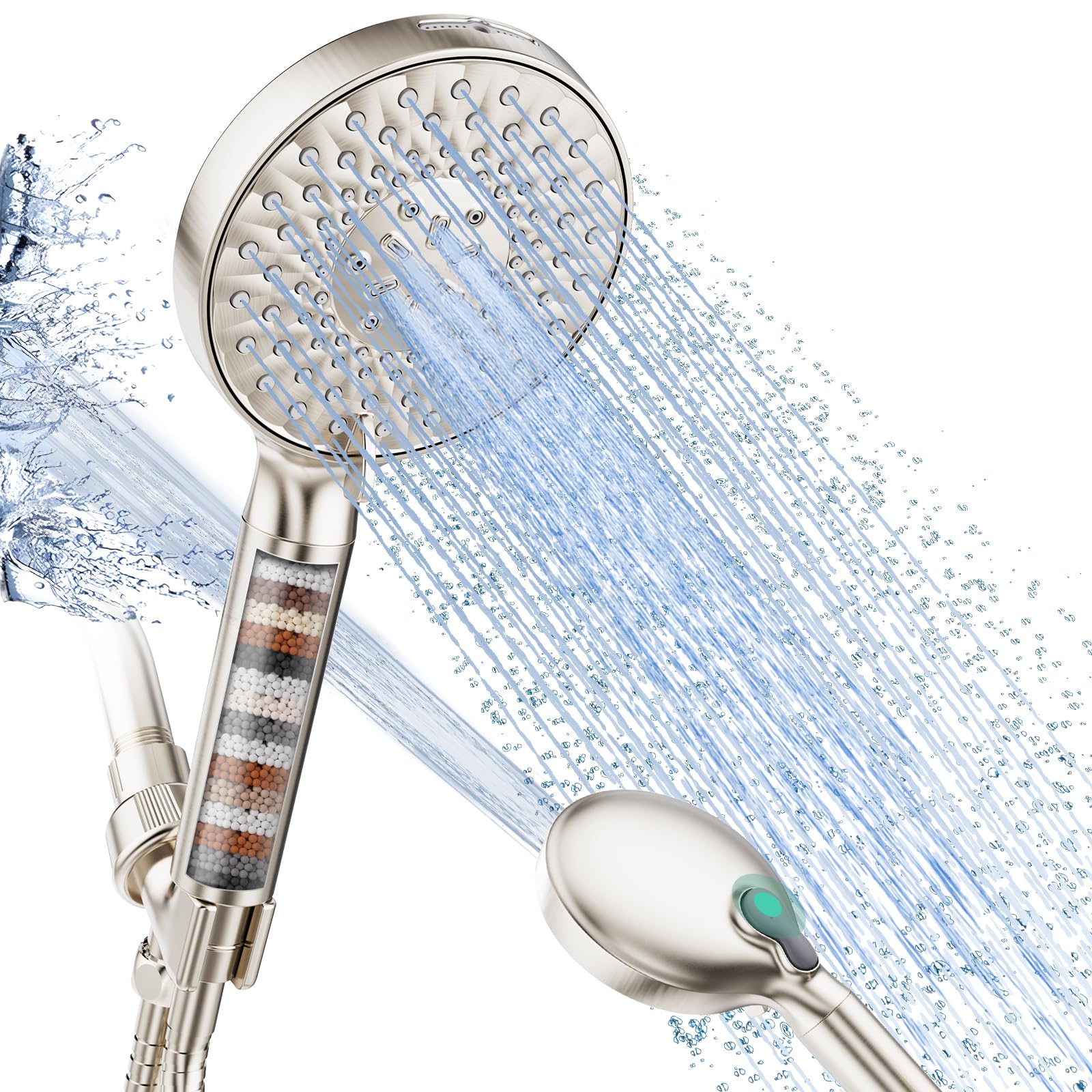 Photo 1 of Filtered Shower Head with Handheld, High Pressure 9 Spray Mode Brushed Nickel Showerhead with Filters, detachable shower head,Water Softener Filters Beads for Hard Water - Remove Chlorine