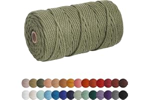 XKDOUS Olive Green Macrame Cord 4mm x 109yards, Colored Macrame Rope, Cotton Rope Macrame Yarn, Colorful Cotton Craft Cord fo