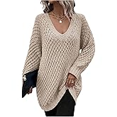 SOLY HUX Women's Oversized Sweater V Neck Long Sleeve Pullover Shirts Casual Fall Tops