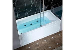 WOODBRIDGE 60" x 32" Alcove Acrylic Rectangular Whirlpool Heated Jetted Tub in White with Left Drain, Matte Black Finish, BS429-L-MB02