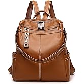 Wesccimo Genuine Leather Backpack Purse For Women Orange Real Soft Leather Travel Fashion Designer Convertible Ladies Shoulder Bag