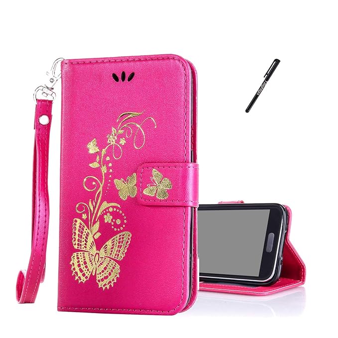 Tifightgo Galaxy S5 Mini Lederhülle,Schutzhülle Rose Rot Leder Brieftasche Bookstyle Hülle für Samsung Galaxy S5 Mini Gold Sc