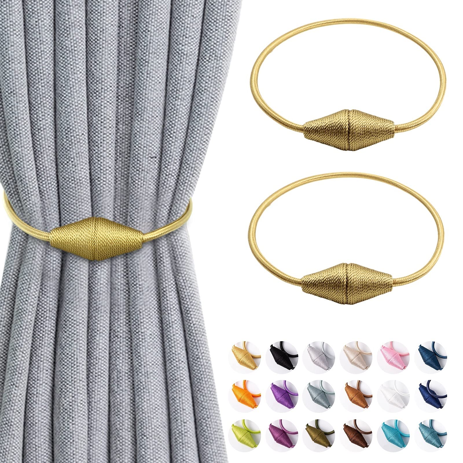2 Pcs Magnetic Curtain Tie Backs, Conical Curtain Tiebacks Modern Simple Style Drape Tie Backs Curtain Holdbacks, Magnetic Curtain Buckle Clips for Home Hotel Office Window Drapery Decoration (Gold)