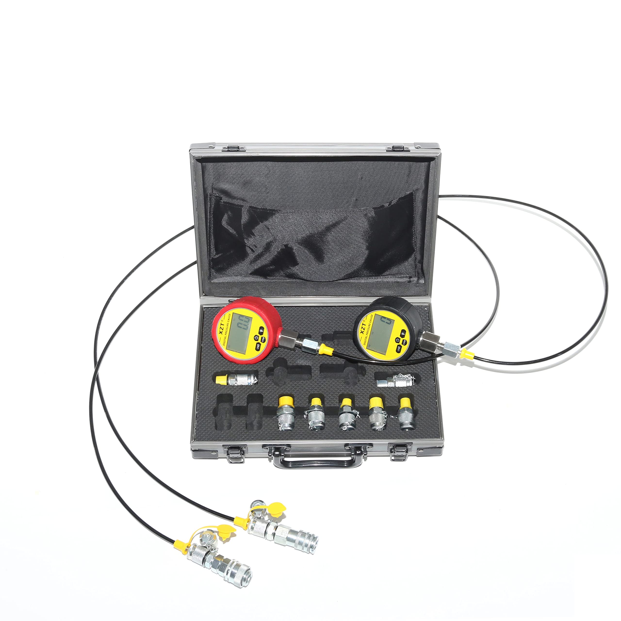 Hydraulik-Drucktestkit – 3 Manometer (bis 600 Bar), 3 Schläuche, 6 Kupplungen, In Box