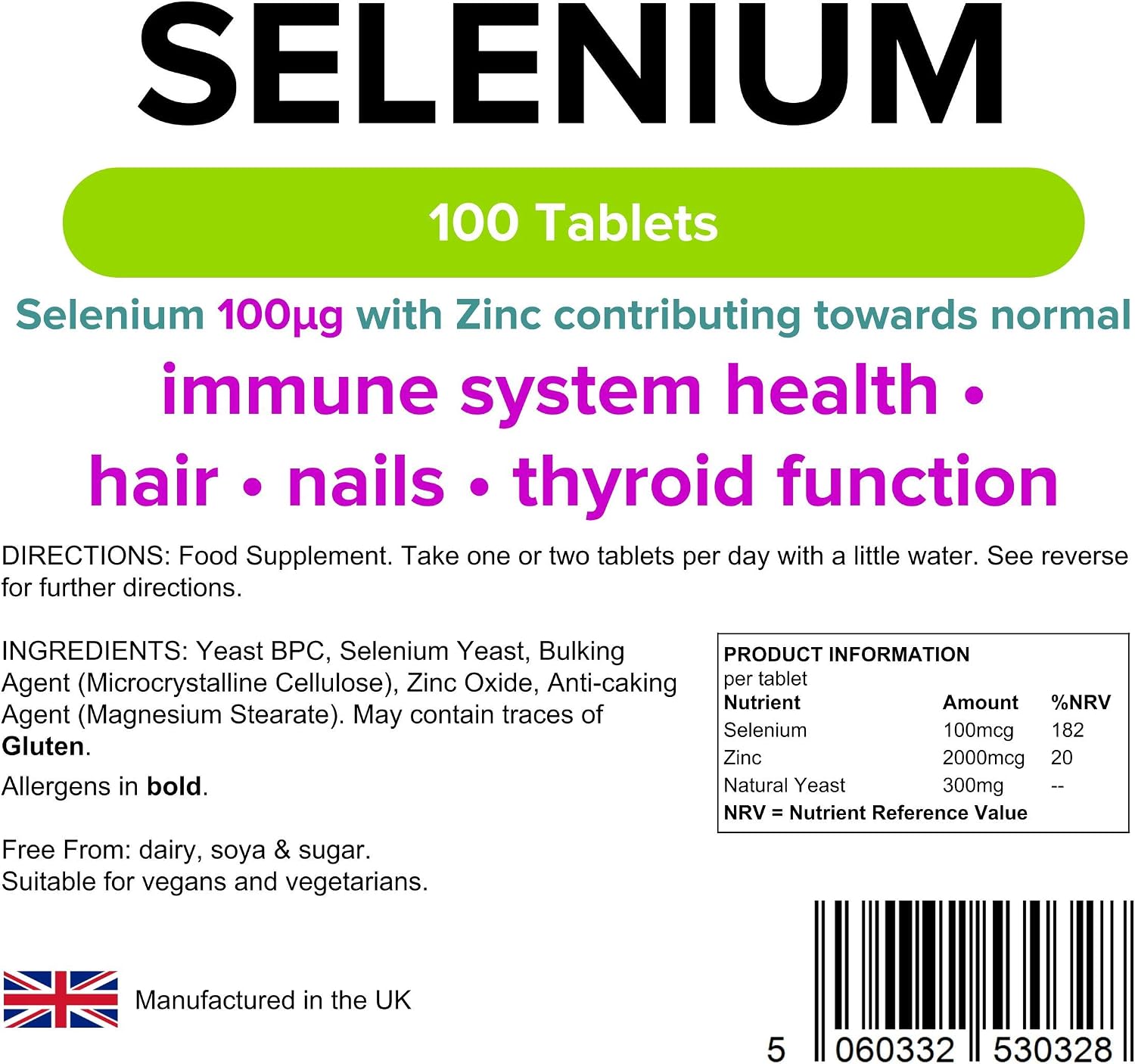 Lindens, Selenium 100mcg & Zinc, 100 Tablets, UK Made, Contributes to Healthy Skin, Nails & Hair - Image 4
