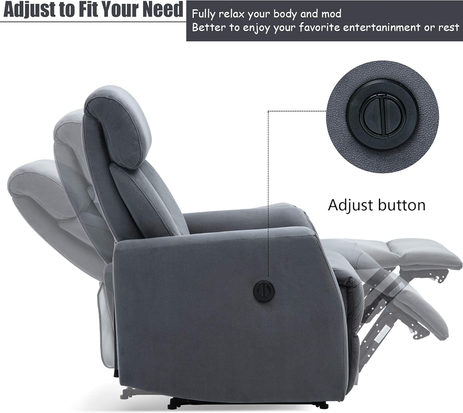 Merax Electric Recliner Chair Lazy Boy Sofa for Elderly, Office or Living Room, Blue-Gray: Furniture & Decor