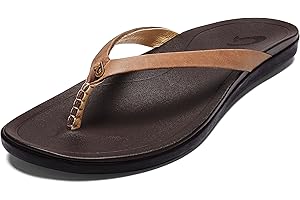 OLUKAI Ho'opio Leather Women's Beach Sandals, Full-Grain Leather Flip-Flop Slides, Modern Low Profile Design & Comfortable Fit
