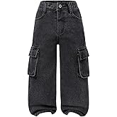 WDIRARA Toddler Girl's Baggy Cargo Jeans Elastic Waist Straight Leg Denim Pants with Flap Pockets