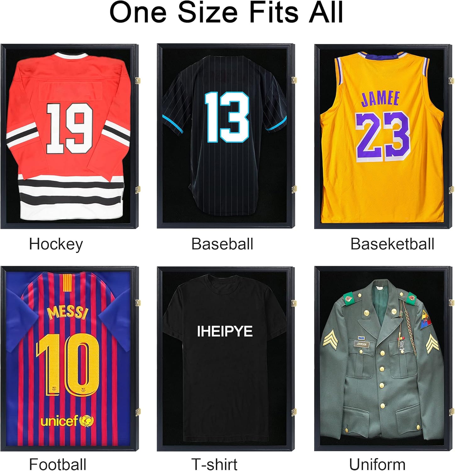 IHEIPYE Jersey Display Case, Jersey Frame Large Shadow Box Lockable with 98% UV Protection Acrylic and Hanger for Baseball Basketball Football Soccer Hockey 2XL Sport Jersey Shirt, Black -