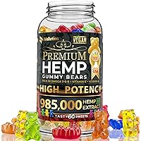 WELLUTION Hemp Gummies 985,000 High Potency - Fruity Gummy Bear with Hemp Oil. Natural Hemp Candy Supplements - Nutritional V