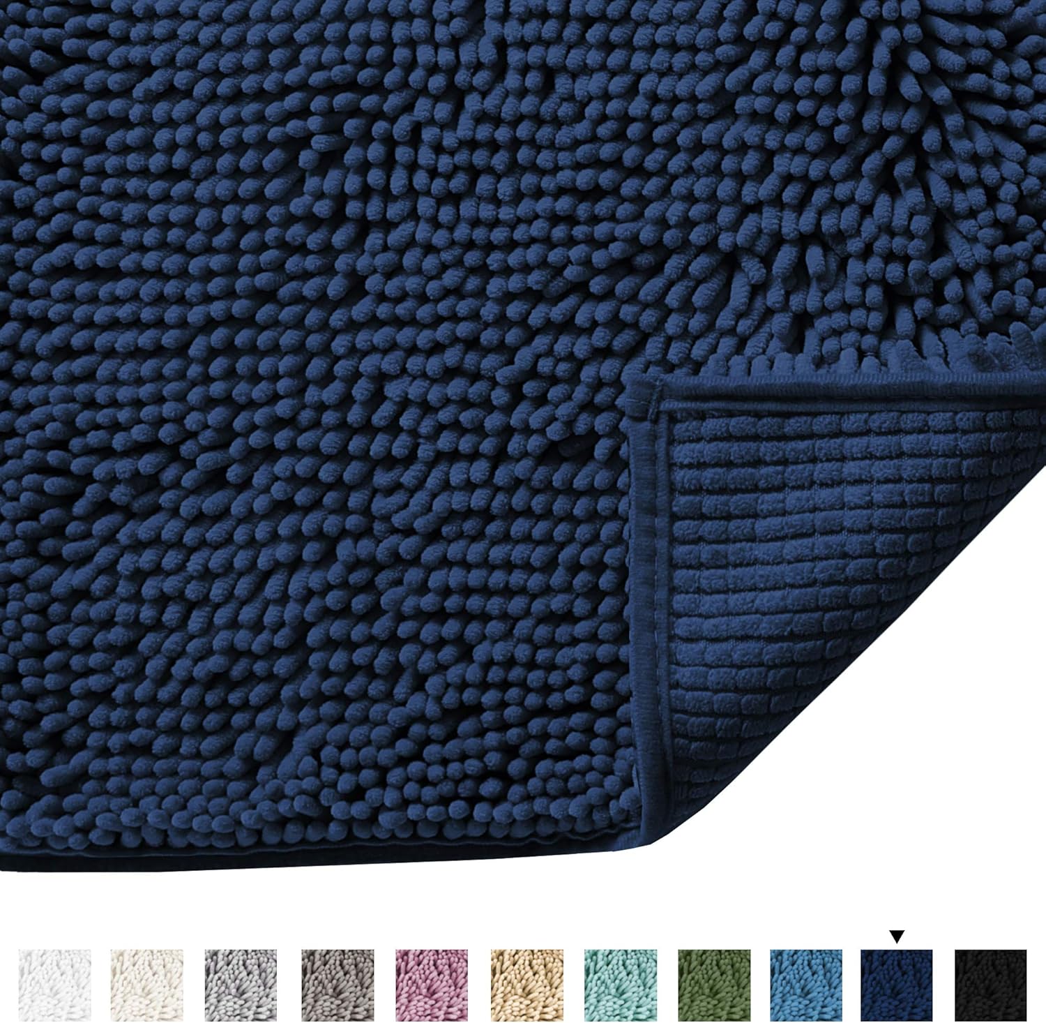 Plush Microfiber Bath Rugs Chenille Floor Mat Ultra Soft Washable Bathroom Dry Fast Water Absorbent Bedroom Area Rugs Kitchen Rugs Non Skid, 17 x 24 inches, Navy Rug: Home & Kitchen