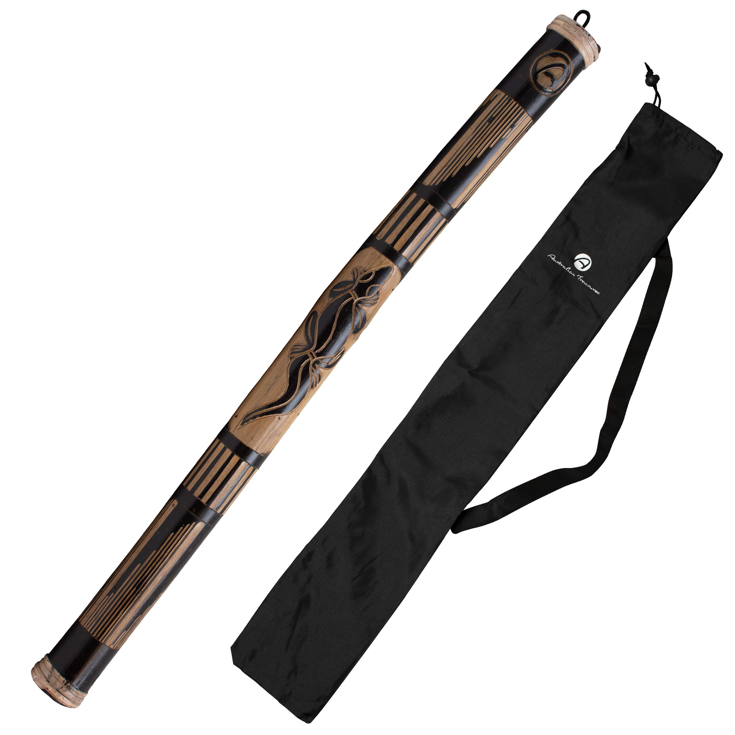 Australian Treasures Rainmaker Instrument 40 cm Relief Carved Bamboo Wood - Rain Rattle Sound Healing - Wooden Percussion Rain Stick with Nylon Bag for Children & Adults