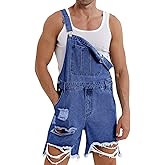Runcati Mens Denim Shorts Bib Overall Jean Romper Casual Loose Fit Walkshort Button Pockets Summer Jumpersuit