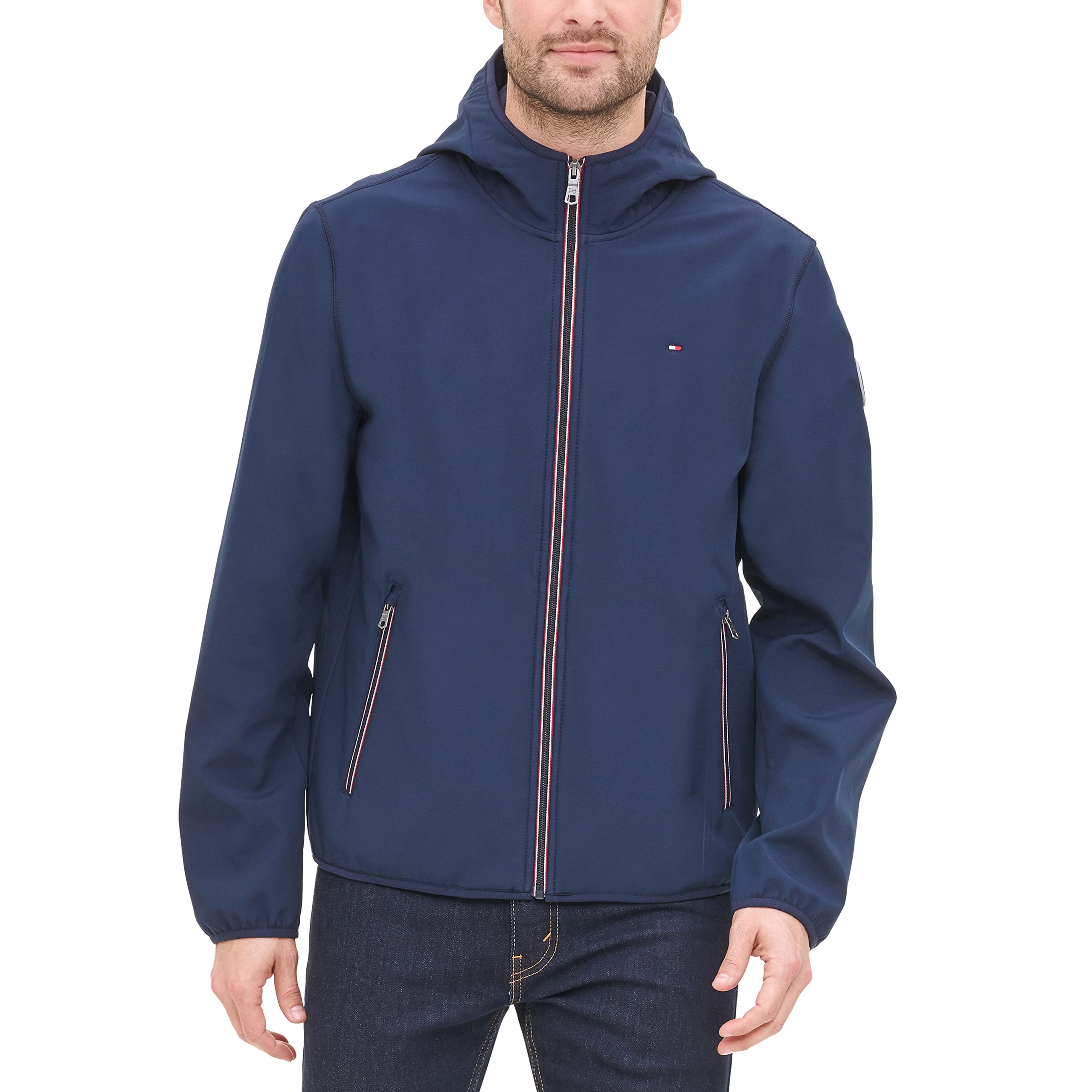 Tommy Hilfiger Men's Lightweight Water Resistant Breathable Hooded Performance Softshell Jacket, black, XX-Large Image