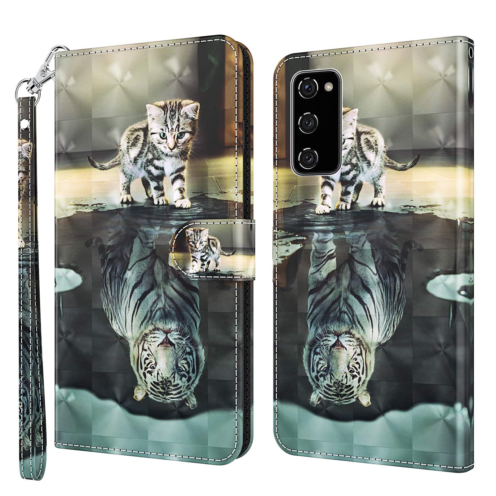 GLANDOTU Samsung Galaxy S20 FE/S20 FE 5G/S20 Lite Case Flip Wallet PU Leather Cover with Magnetic Button Standing Funstion Full-Body Protective Phone Cases - Cat & tiger — image 1