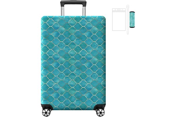 Aatacas Unique Printed Pattern Travel Luggage Cover, Luggage Tag and Luggage Handle Cover, Elastic Washable Anti-Scratch Suit