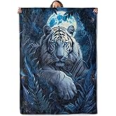 White Tiger Gifts, Moon and Jungle Tiger Blanket for Adults Women Kids, 50x60 in, Cozy Fuzzy Warm Soft Throw Blankets for Bedroom, Camping, Couch, Decor