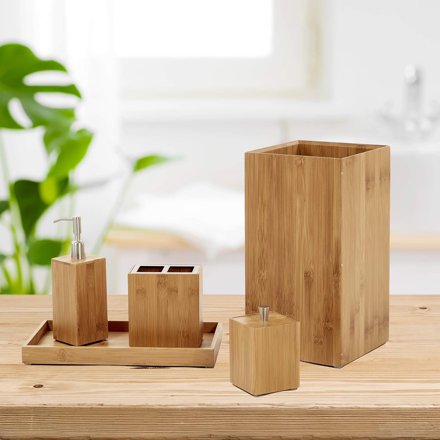Seville Classics 5-Piece Bamboo Bath and Vanity Luxury Bathroom Essentials Accessory Set: Home & Kitchen