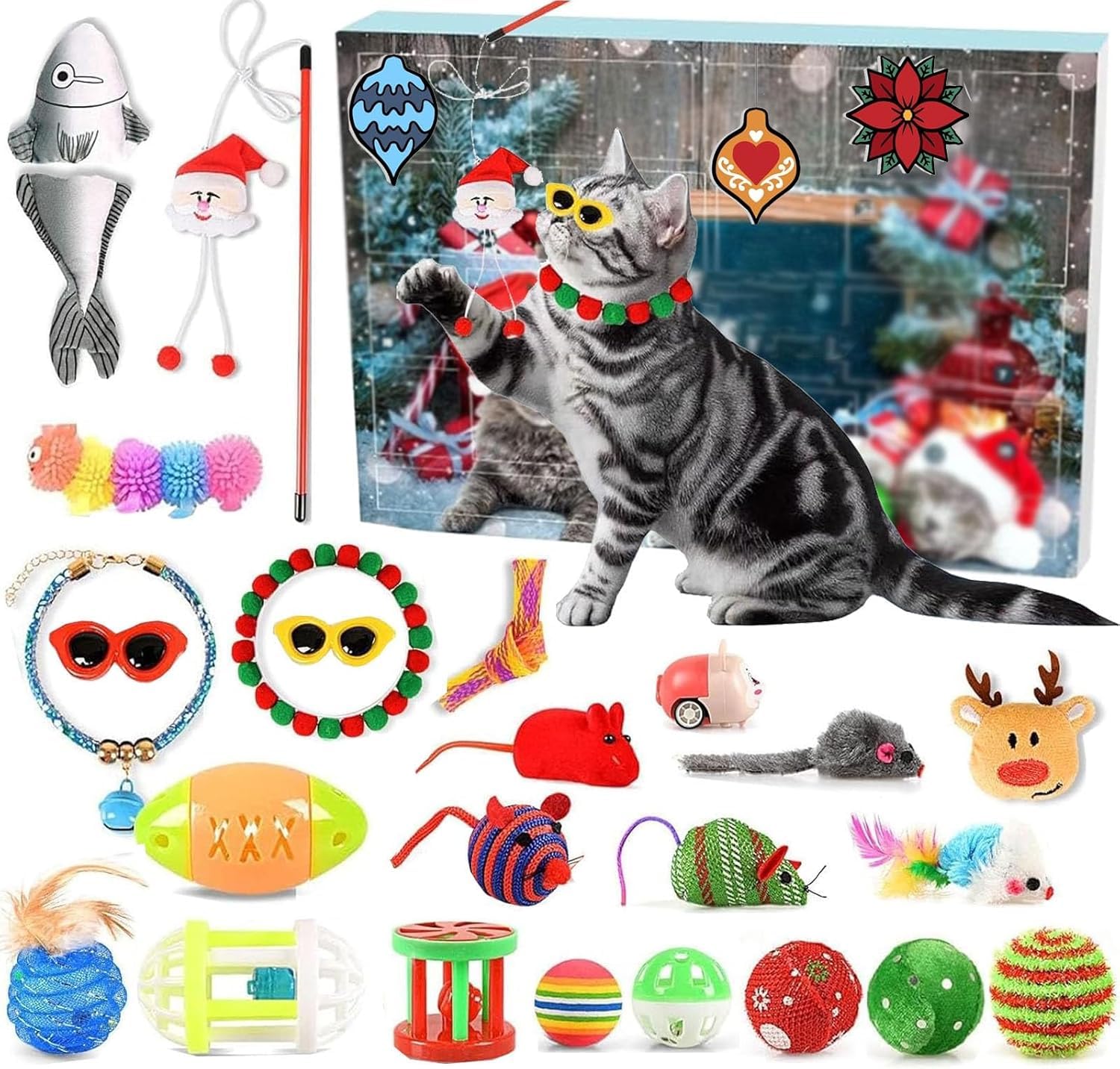 Cat Advent Calendar 2025, 24 PCS Interactive Christmas Toys for Indoor Cats, Xmas Countdown Calendar with Feather Wand, Balls, Mice, Bells, Collars, Perfect Holiday Gifts for Kittens & Cat Lovers (B)