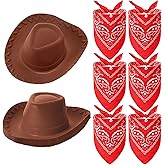 Hillban 12 Pack Cowboy Hat and Bandana, Cowgirl Hats Felt Cowboy Party Hats Bulk Western Bandanas for Party Costume