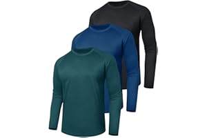 BOOJO 3 Pack Long Sleeve Shirts for Men - Quick Dry Moisture Wicking Sun Protection UV UPF T-Shirts for Fishing Workout Gym