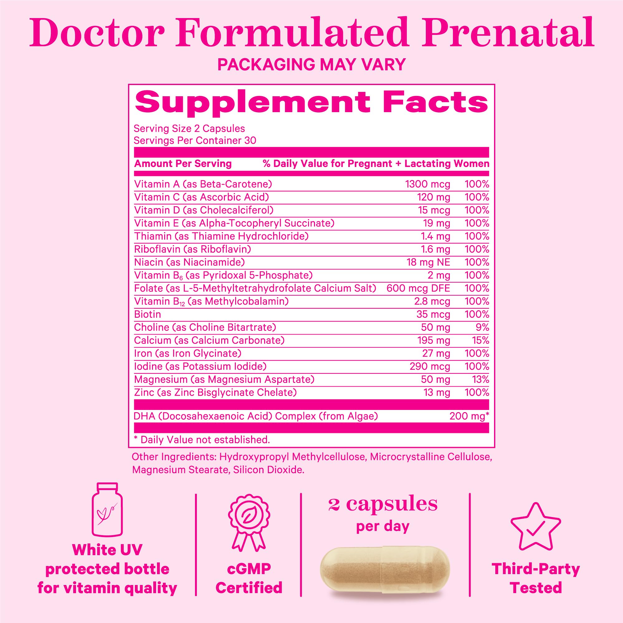 Pink Stork Total Prenatal Vitamins with DHA, Folate, Iron, Choline, and Vitamin B12 Prenatals