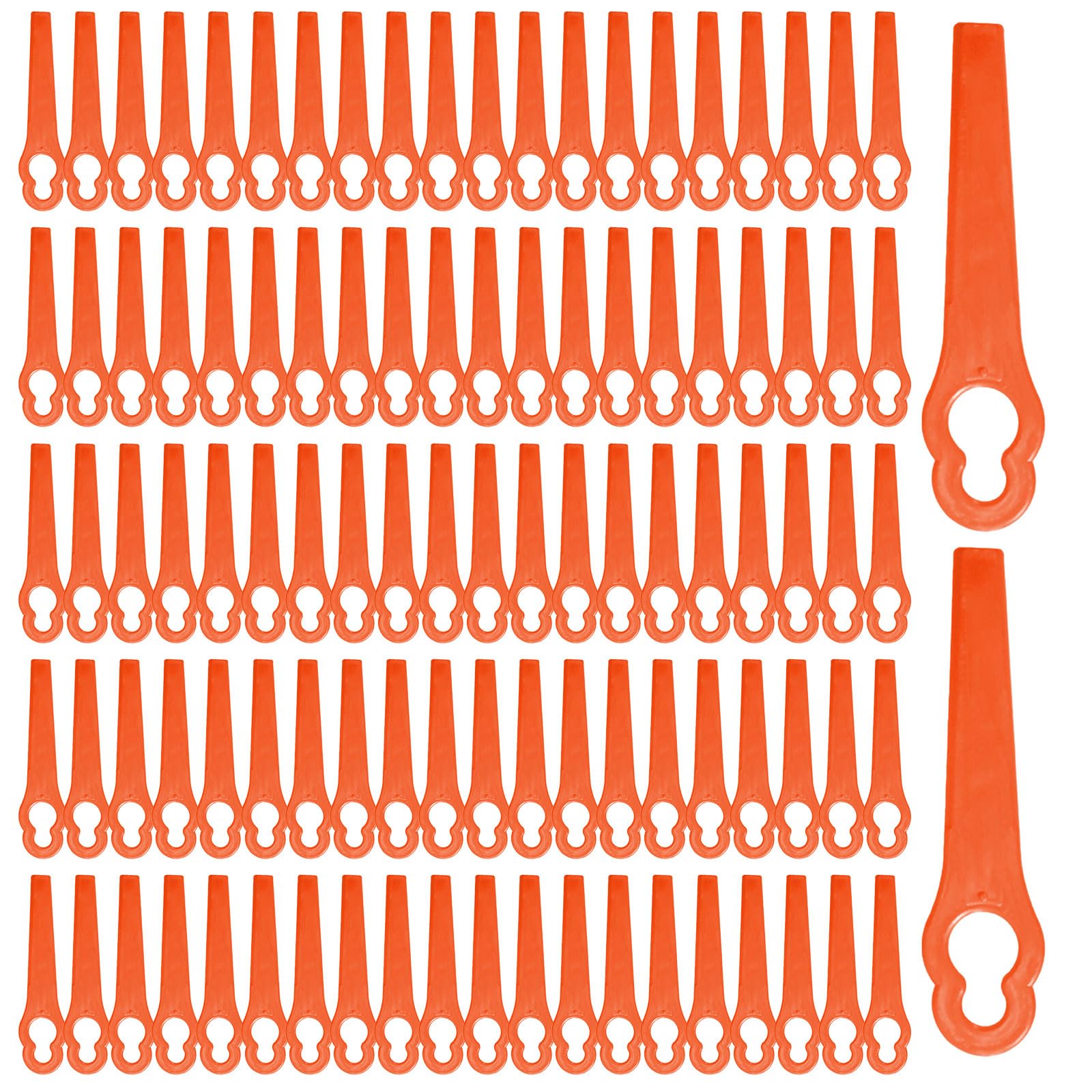 FUIPVGI 100 Pcs Replacement Plastic Blades, Plastic Grass Trimmer Blades, 83 mm Lawn Mower Cutting Blades, Replacement Cordless Strimmer Blades, Garden Mower Replacement Blades (Orange)