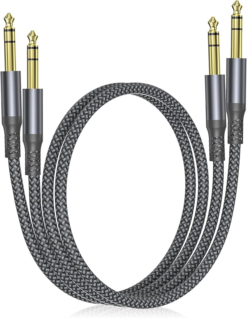 Elebase 1/4 Inch TRS Instrument Cable 1M 2-Pack Straight 6.35mm Jack