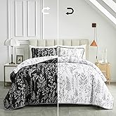 Joyreap 3 Pieces Quilt Set California King, 102x114 inches- Black n White Rversible Botanical Design, Smooth Soft Microfiber Quilt, Bedspread Bed Cover for All Season, 1 Quilt and 2 Pillow Shams