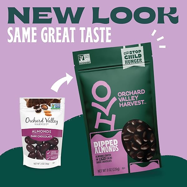ORCHARD VALLEY HARVEST DARK CHOCOLATE COVERED ALMONDS, 2 OUNCE BAG, GLUTEN FREE, NON-GMO, NO ARTIFICIAL INGREDIENTS