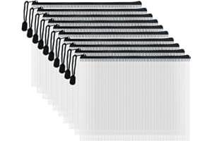 AUSTARK 10Pcs Zipper File Bags Plastic Mesh Zipper Pouch Waterproof Document Bags Board Games Storage Bags for Office Home Travel (A5 Size 9.2''x6.7'', White and Black)
