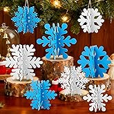Chunful 48 Pcs Winter Wooden Snowflake Table Decorations 3D Snowflake Tabletop Christmas Hanging Signs Centerpiece for Xmas Home Wonderland Decor Party Supplies Holiday(White and Blue)