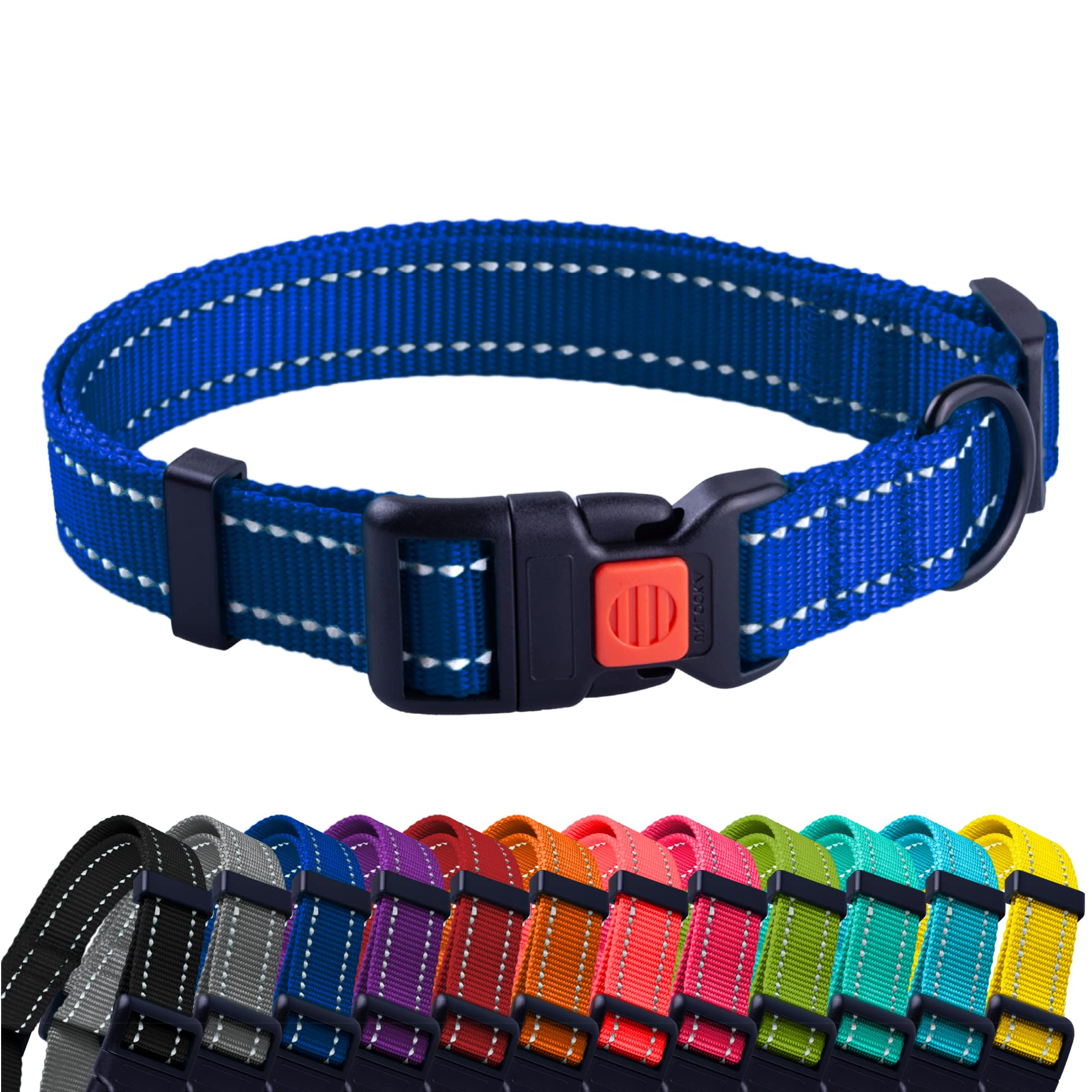 CollarDirect Reflective Dog Collar for a Small, Medium, Large Dog or Puppy with a Quick Release Buckle - Boy and Girl (Blue, 18''-26'')