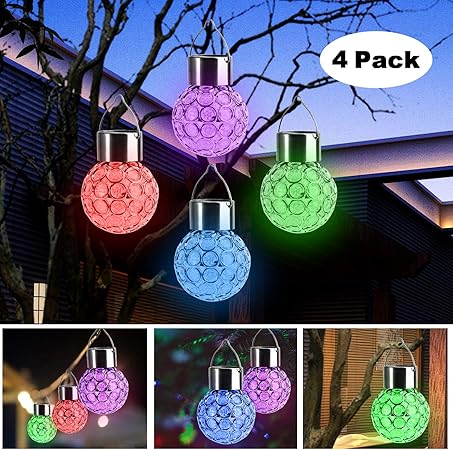 Amazon Com Lampelc Solar Hanging Lantern Light 4 Pack Color