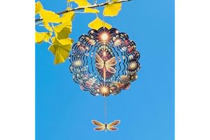 Rngmsi Dragonfly Decor Gift for Women, 3D Mystical Stainless Steel Wind Spinner Hanging Decor Kinetic Art for Outdoor Yard, Home Yard Garden Ornaments Decorations Hanging Gifts(12 X 12inches)
