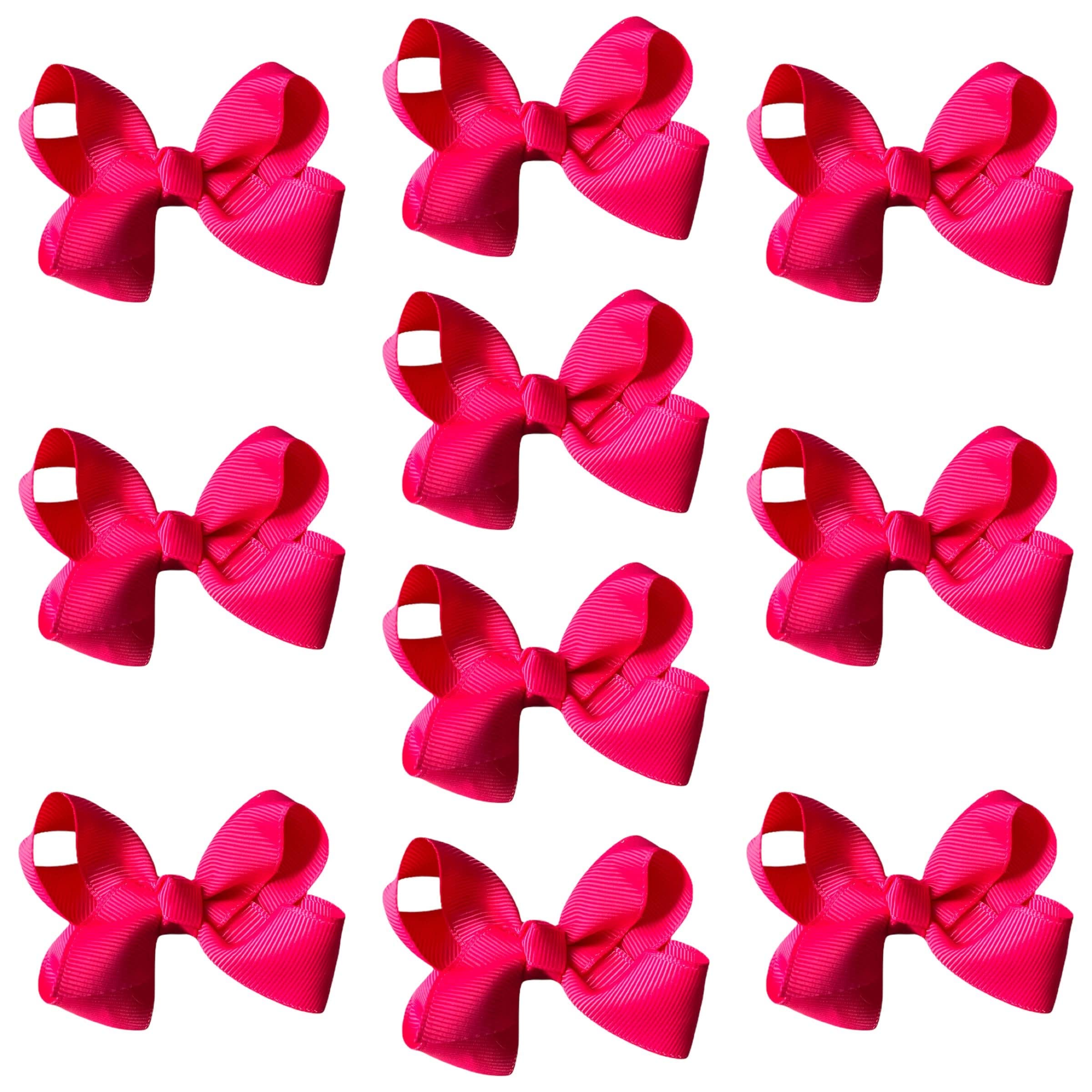 10pk Hot Pink Hair Bows Knots Clips Slides Grips 3" Inch 7.6cm Solid Colour Girls School Hairbow Accessories