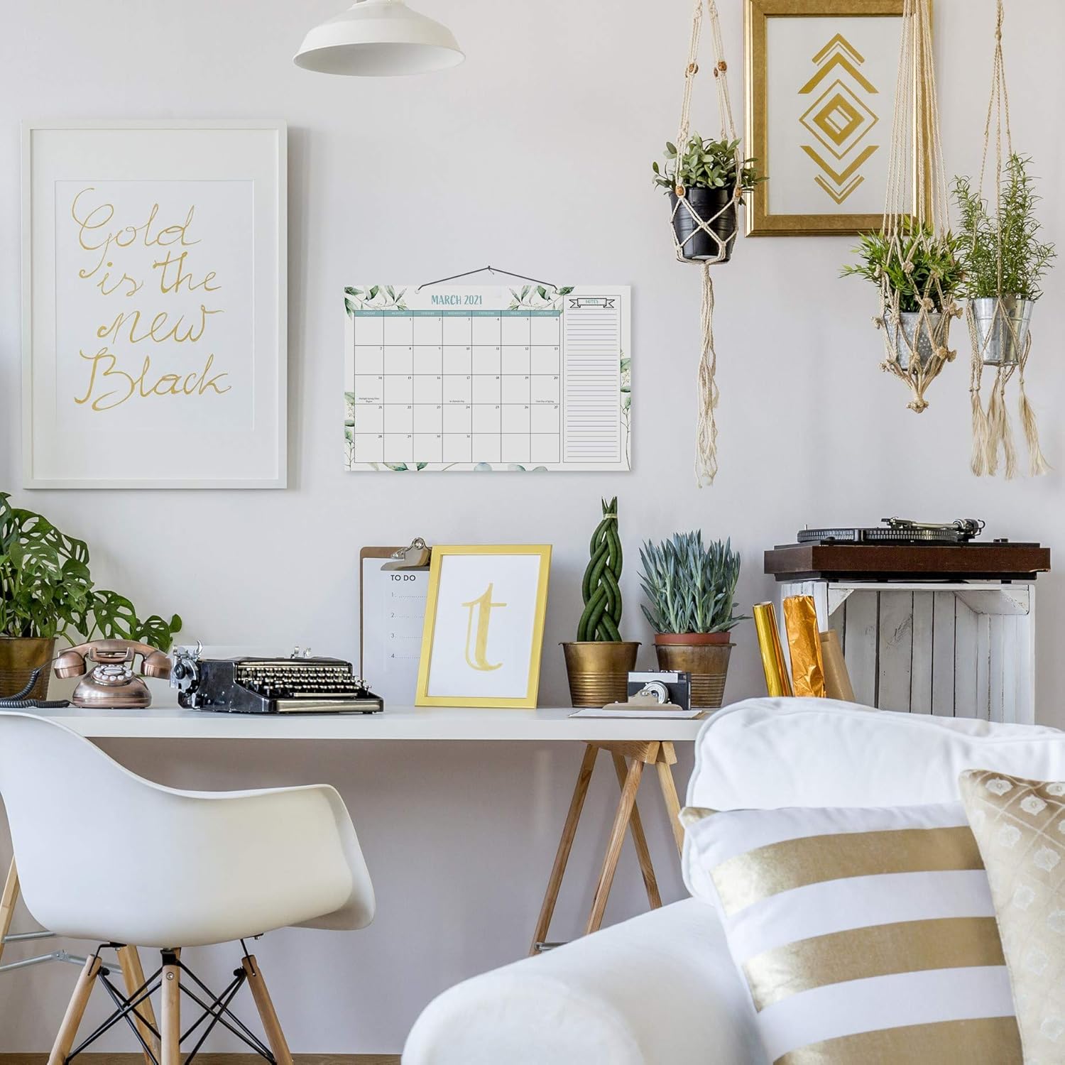 Aesthetic Greenery Desk Calendar 17"x11" - Desktop/Wall Calendar for Easy Planning - Runs from January 2021 until July 2022 : Office Products