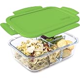 Bentgo Glass Lunch Box, Leak-Proof, 3-Compartment, 5-Cup Capacity | 5-Cup Capacity, Airtight Lid, Built-In Portion Control, Microwave, Oven, Freezer &amp; Dishwasher Safe (Green)