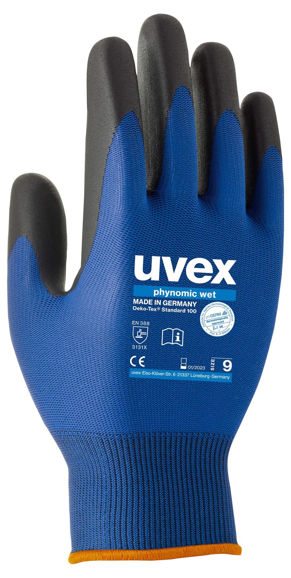 Uvex 60060 Phynomic Wet Glove, Size 10, Blue/Black