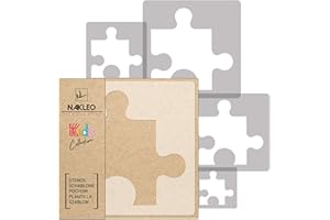 NAKLEO 5 pcs Reusable Plastic Stencils - Puzzle Element Jigsaw - 13.4" to 3.5" - Pattern Children Kids Painting Template Room Decor - Craft DIY Wall Furniture