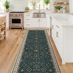 Dark Green Kitchen Rug 10 ft Long - Modern Vintage