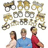 Kircirx 24Pcs Retirement Party Decorations Paper Glasses for Men Women, Black Gold Happy Retirement Paper Eyeglasses Party Supplies, Funny Farewell Retired Party Glasses Photo Props Decor