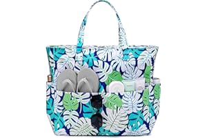 LEDAOU Large Beach Tote Bag Women Waterproof Sandproof Zipper Beach Tote Bag for Pool Gym Grocery Travel with Wet Pocket