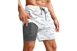 Yufawow Men Swim Trunks Compression Liner Quick Dry Drawstring Male Swimwear Swimsuit Swimtrunks Pattern Boardshorts