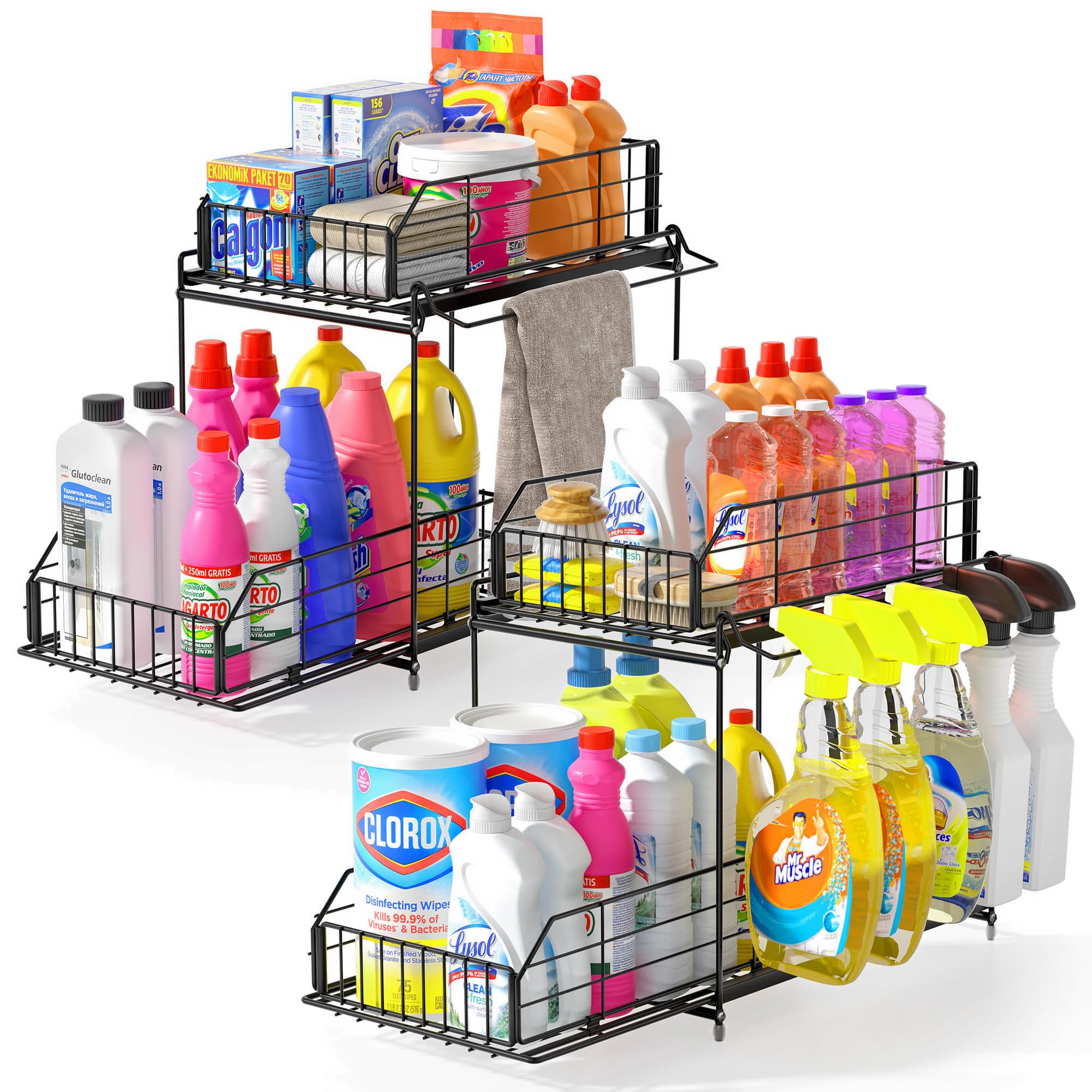 Photo 1 of SUEH DESIGN Under Sink Organizers and Storage, 2 Tier Metal Under Sink Storage with Hanging Rail for Kitchen Bathroom Cabinet Organizer, 2 Pack