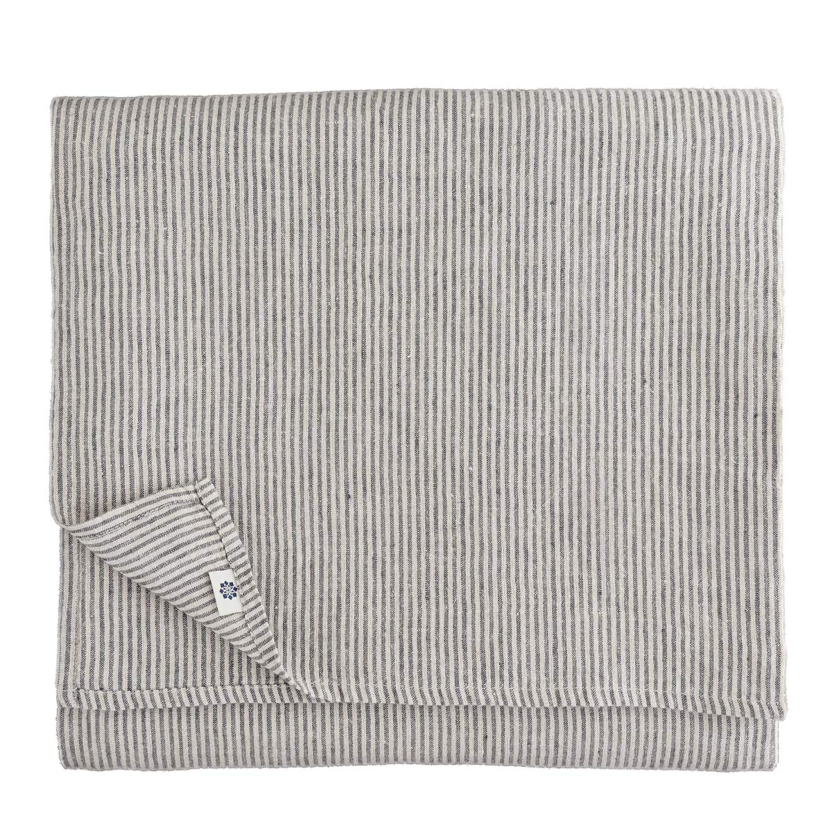 Linen & Cotton Stonewashed Tablecloth BJORN, 100% Linen - 153 x 153cm (61.2'' x 61.2''), Black/Beige Stripes