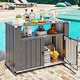 U-MAX Outdoor Bar Table with Storage Cabinet Weatherproof, Outdoor Kitchen Cabinet with Wheels, Grill Cabinets Carts with Sto