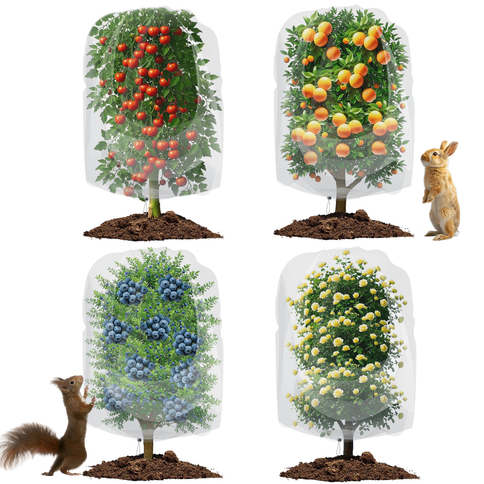 Photo 1 of 4 Pack Garden Netting for Blueberry Bushes 6ftx6.56ft with Drawstring Garden Mesh Nets Insect Netting Plant Row Covers Protection Bags for Fruit Trees Shrubs Vegetables Flowers Herbs