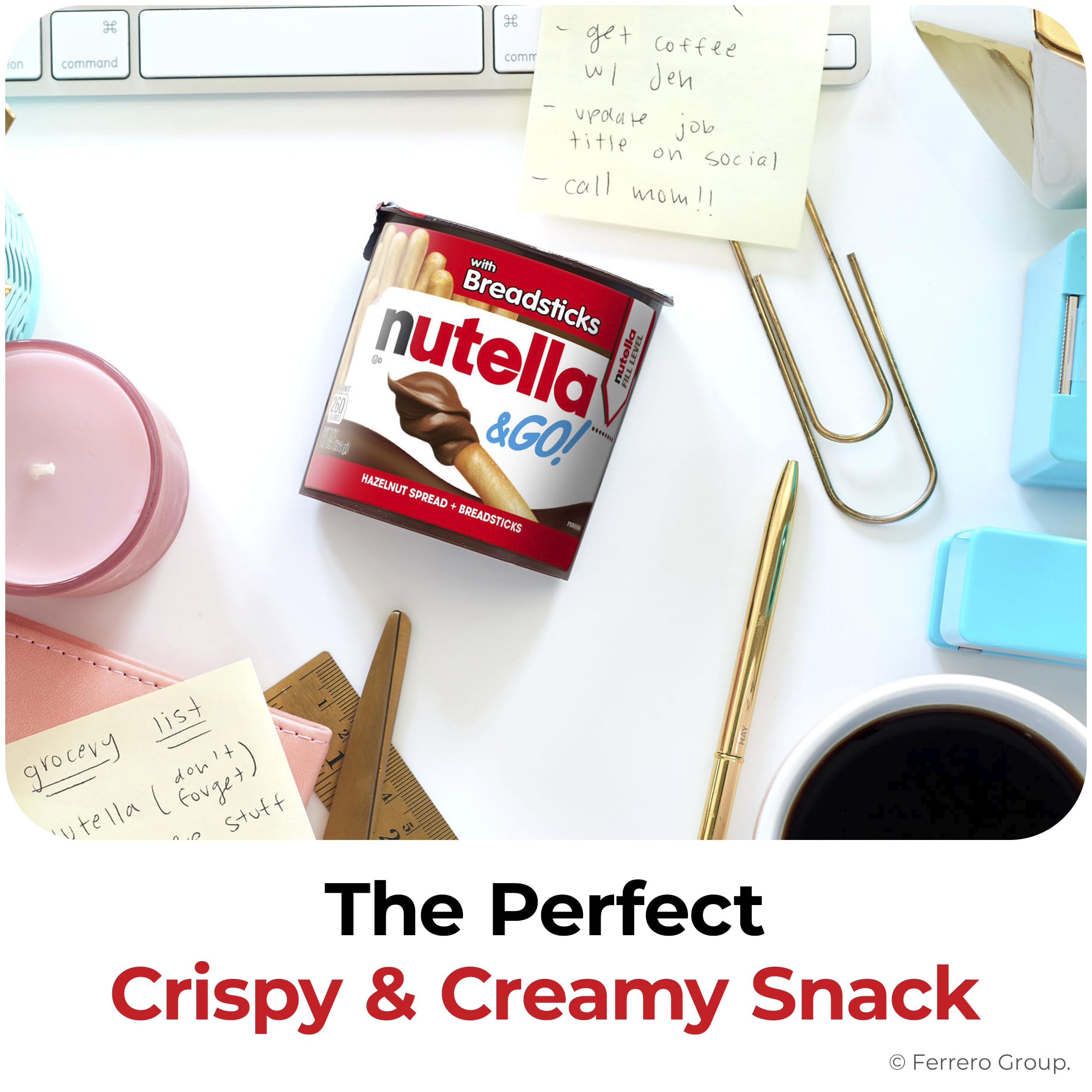Nutella & Go! Hazelnut Spread with Breadsticks, On-the-Go Snack Cups, 4 Snack Packs, 1.8 oz each